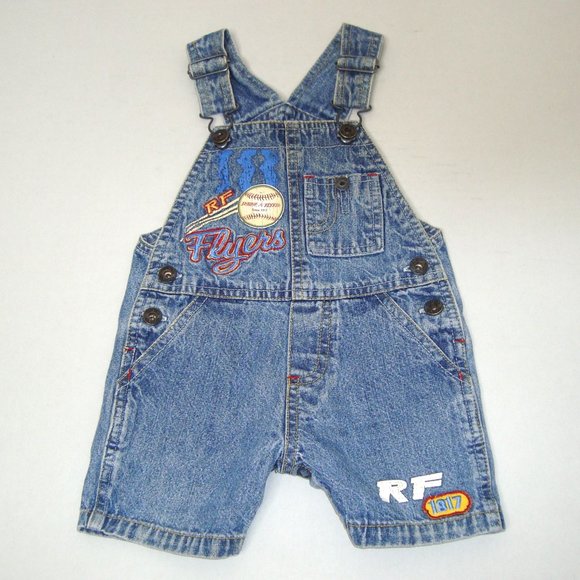 Radio Flyer Embroidered Baseball Shortalls Short Overalls Size 6-9 Months - Picture 1 of 8